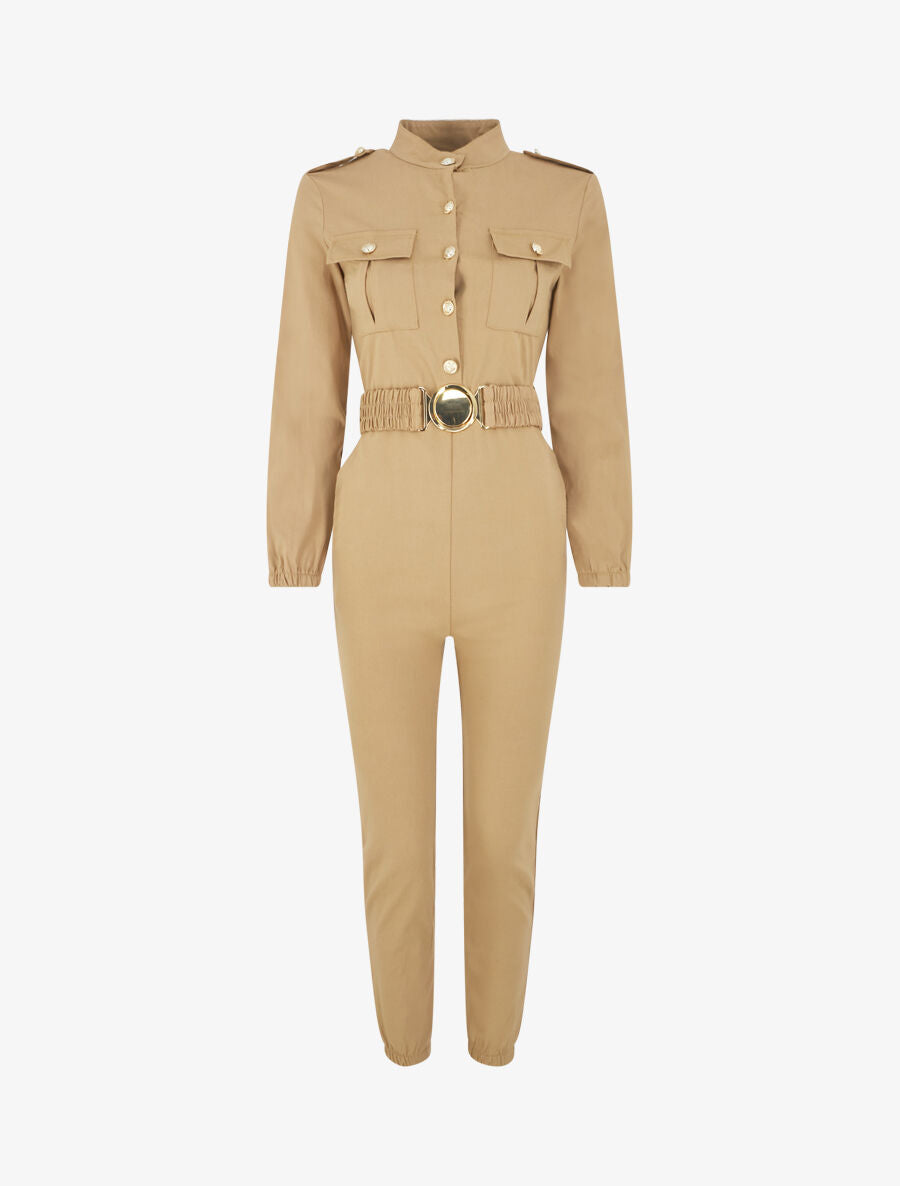 Combinaison ceinturée à poches - Camel - 1