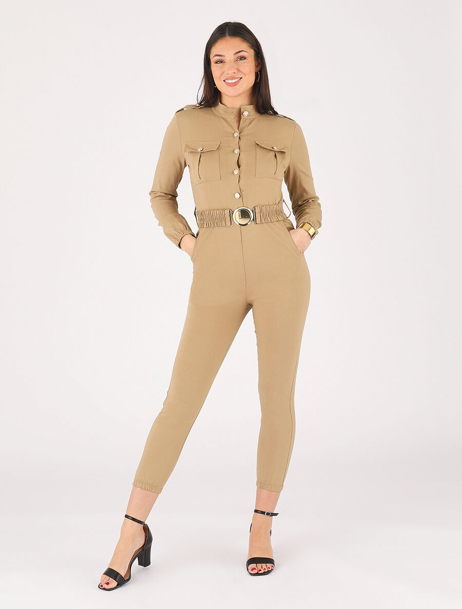 Combinaison ceinturée à poches - Camel - 4