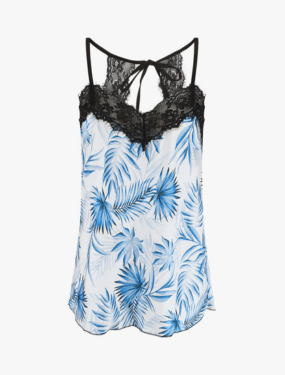 Caraco satiné coupe droite imprimé tropique - Bleu - 1