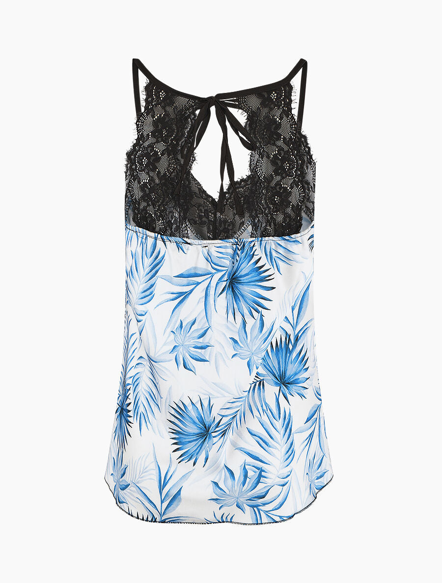 Caraco satiné coupe droite imprimé tropique - Bleu - 2