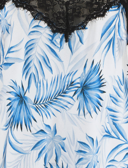 Caraco satiné coupe droite imprimé tropique - Bleu - 3