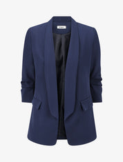 Blazer uni à manches froncées - Marine - 1