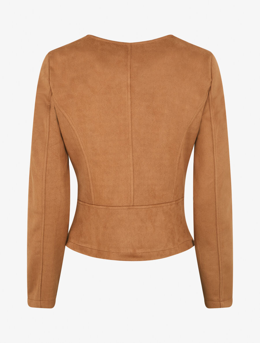 Veste en suédine à zips décoratifs - Camel foncé - 2