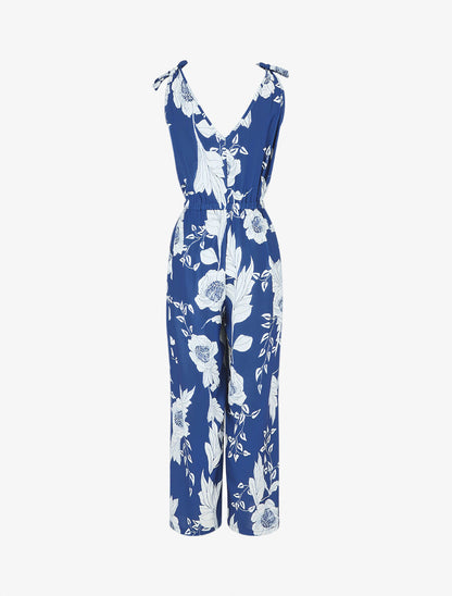 Combinaison ample imprimé grandes fleurs - Bleu roi - 2