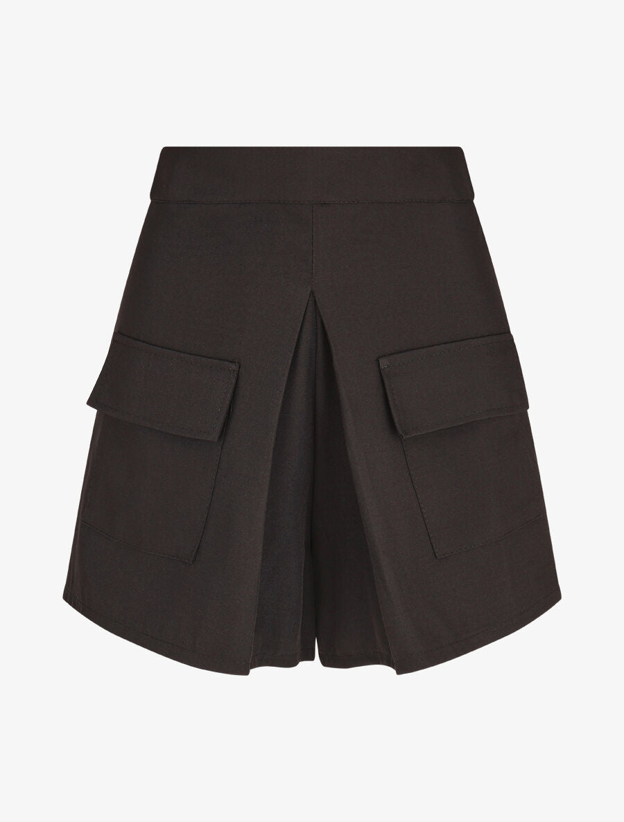 Short évasé taille haute à poches - Noir - 4