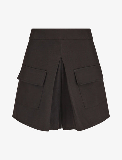 Short évasé taille haute à poches - Noir - 4