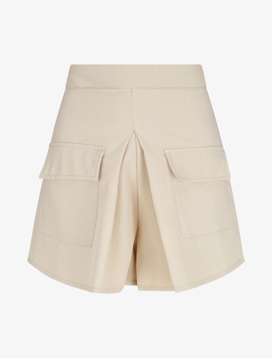 Short évasé taille haute à poches - Beige clair - 4