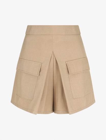 Short évasé taille haute à poches - Beige foncé - 1
