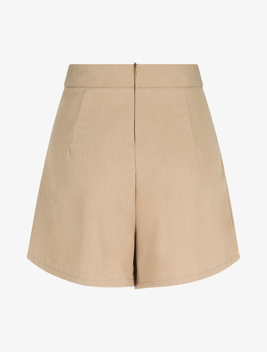 Short évasé taille haute à poches - Beige foncé - 2
