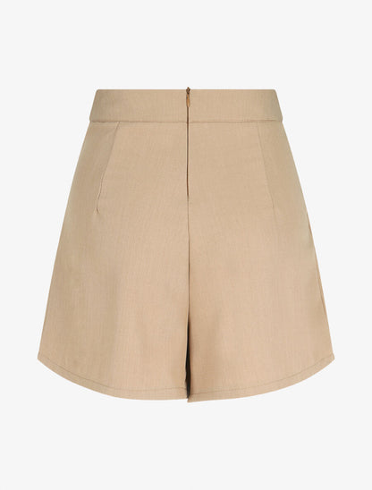 Short évasé taille haute à poches - Beige foncé - 2
