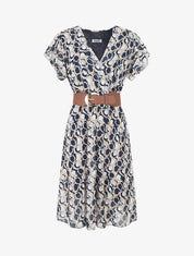 Robe longue élastiquée imprimé fantaisie - Marine - 4