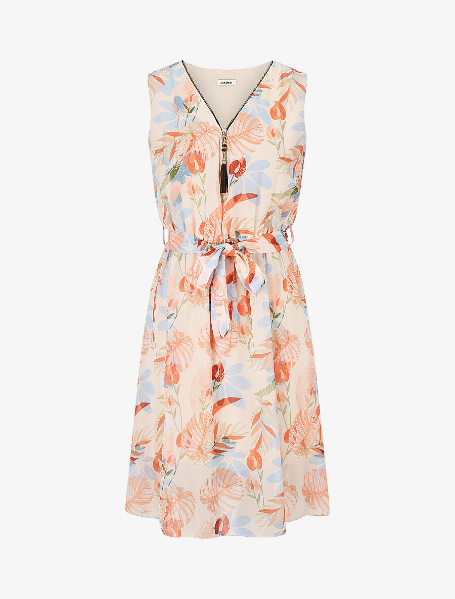 Robe mi-longue imprimé floral - Beige - 5