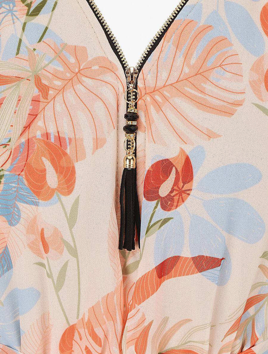 Robe mi-longue imprimé floral - Beige - 3