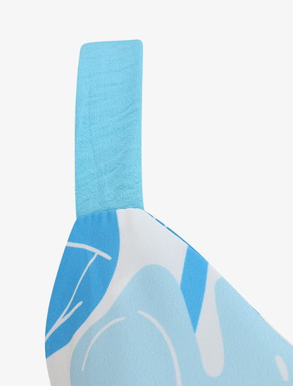 Top feuillage à nouer aux épaules - Bleu ciel - 3