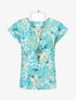 Top manches courtes dos torsadé imprimé fleuri - Turquoise - 1
