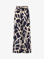 Pantalon ample taille haute motif graphique - Marine - 1