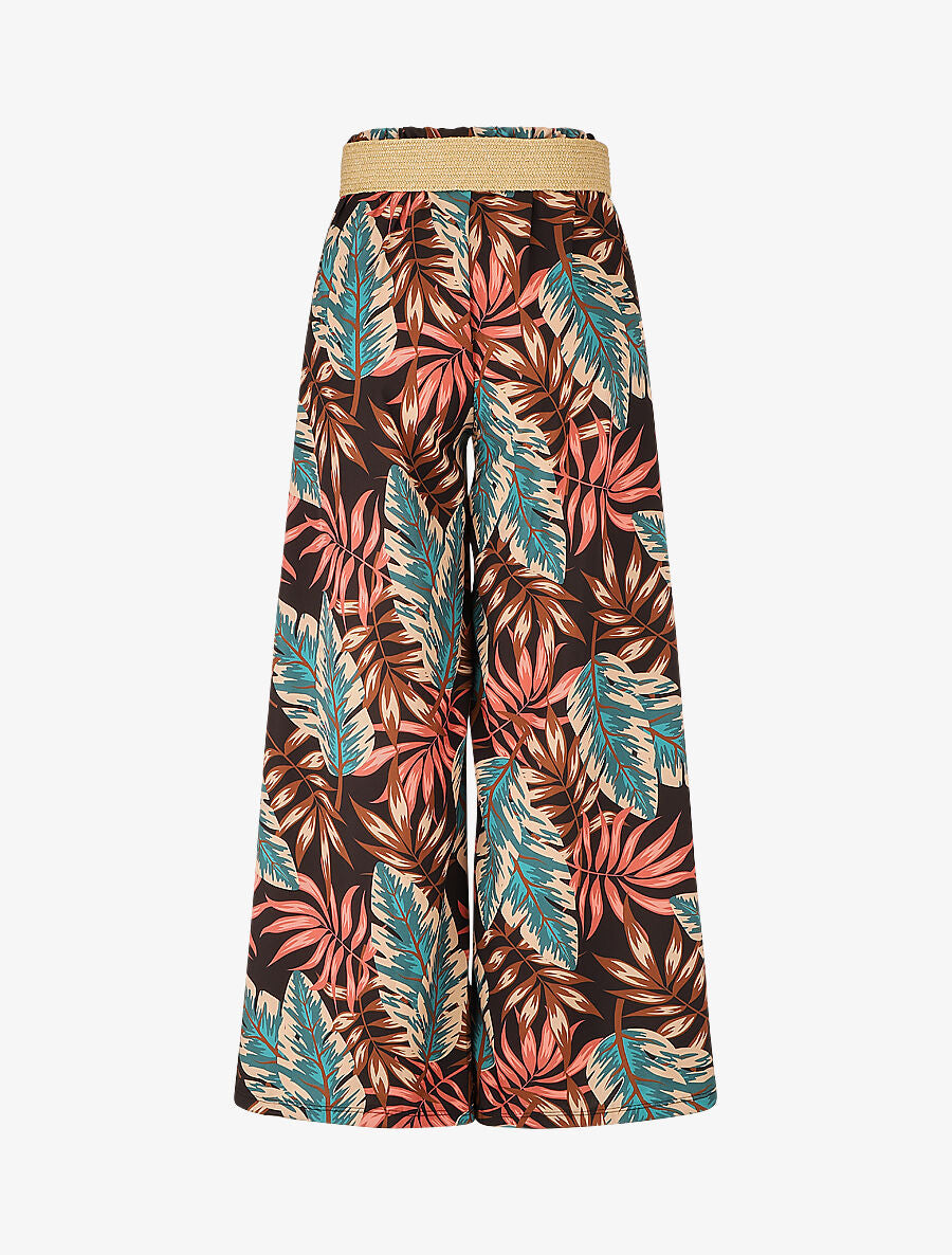 Pantalon ample imprimé tropical - Noir - 2