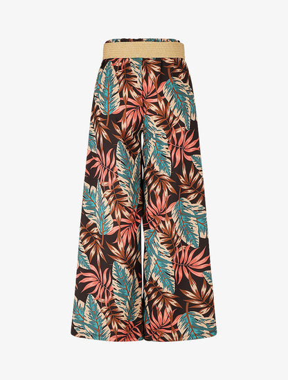 Pantalon ample imprimé tropical - Noir - 2