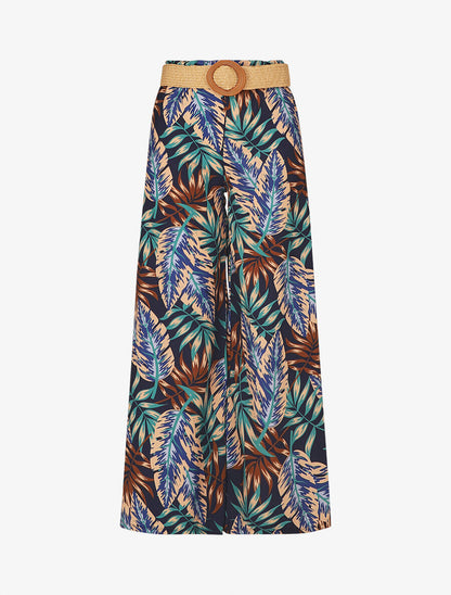 Pantalon ample imprimé tropical - Marine - 4