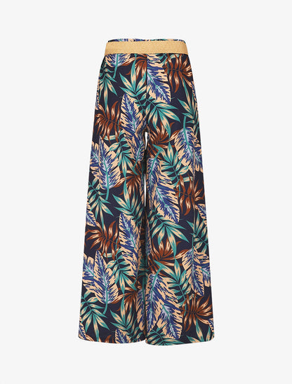 Pantalon ample imprimé tropical - Marine - 2