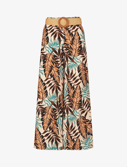 Pantalon ample imprimé tropical - Beige - 1