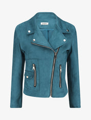 Veste en suédine à zip décoratif - Bleu canard - 1