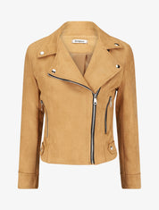 Veste en suédine à zips décoratifs et fermeture zippée - Camel clair - 1