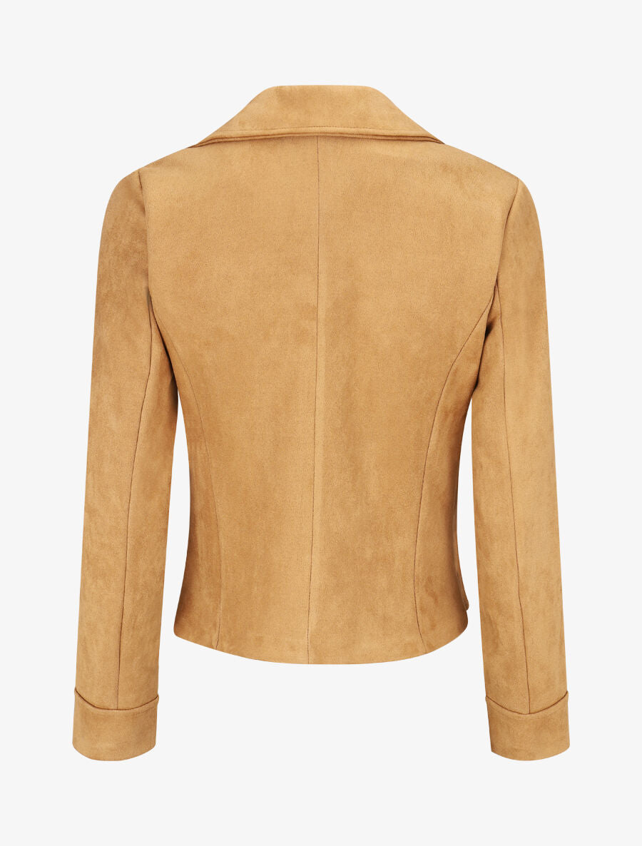 Veste en suédine à zips décoratifs et fermeture zippée - Camel clair - 2