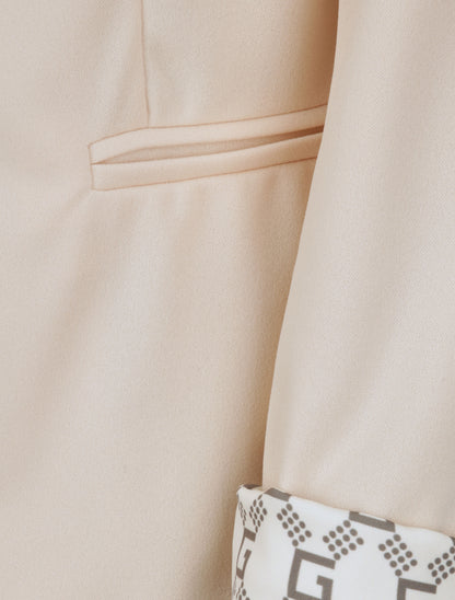 Blazer slim uni à revers imprimé graphique - Beige - 3