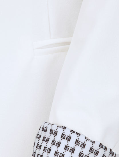 Blazer slim uni à revers imprimé grec - Blanc - 3