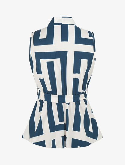 Top élastiqué imprimé graphique - Marine - 3