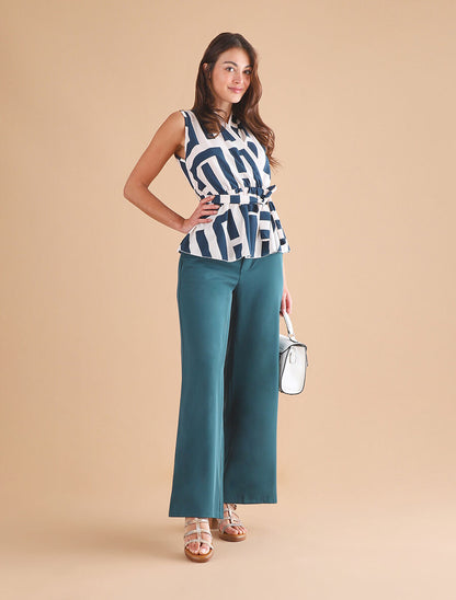 Top élastiqué imprimé graphique - Marine - 5