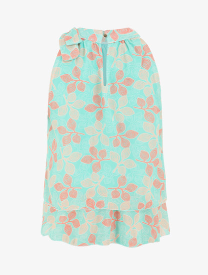 Top en voile superposé imprimé fantaisie - Vert d&