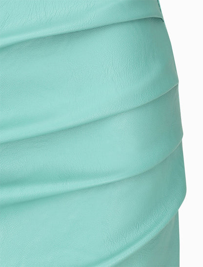 Jupe ajustée et plissée en simili fendue - Vert d&