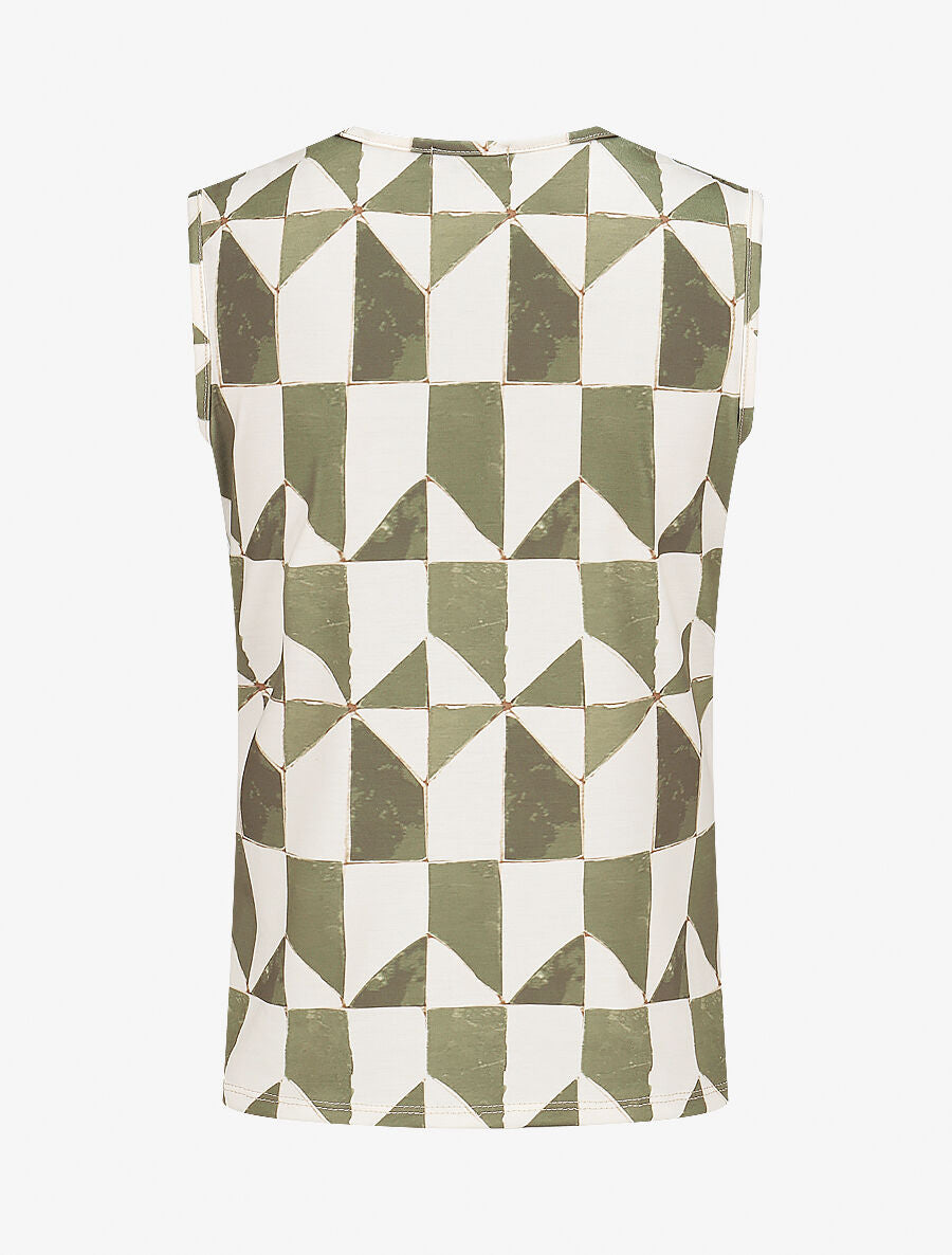 Top sans manches col bénitier imprimé graphique - Kaki - 2