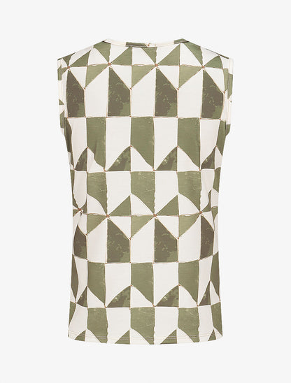 Top sans manches col bénitier imprimé graphique - Kaki - 2