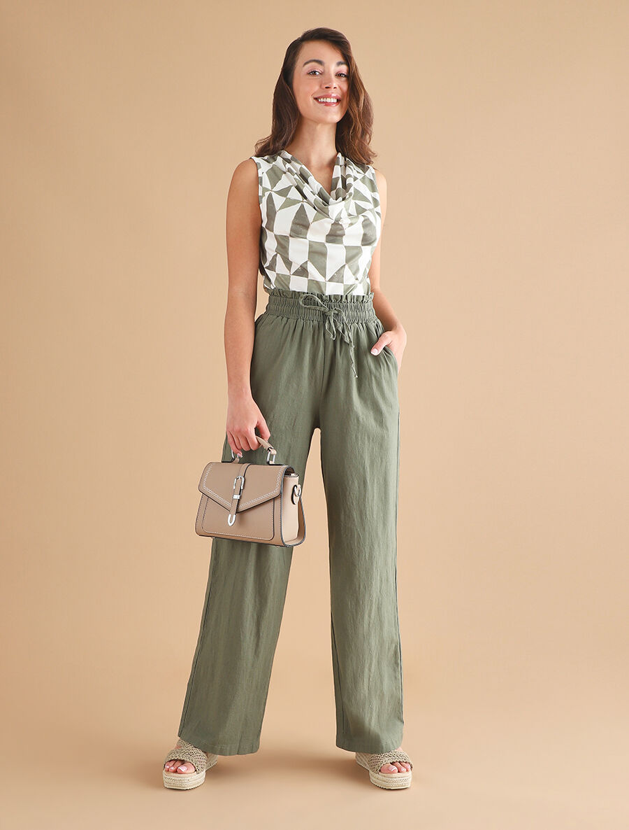 Top sans manches col bénitier imprimé graphique - Kaki - 4