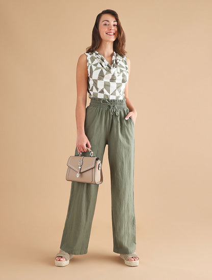 Top sans manches col bénitier imprimé graphique - Kaki - 4