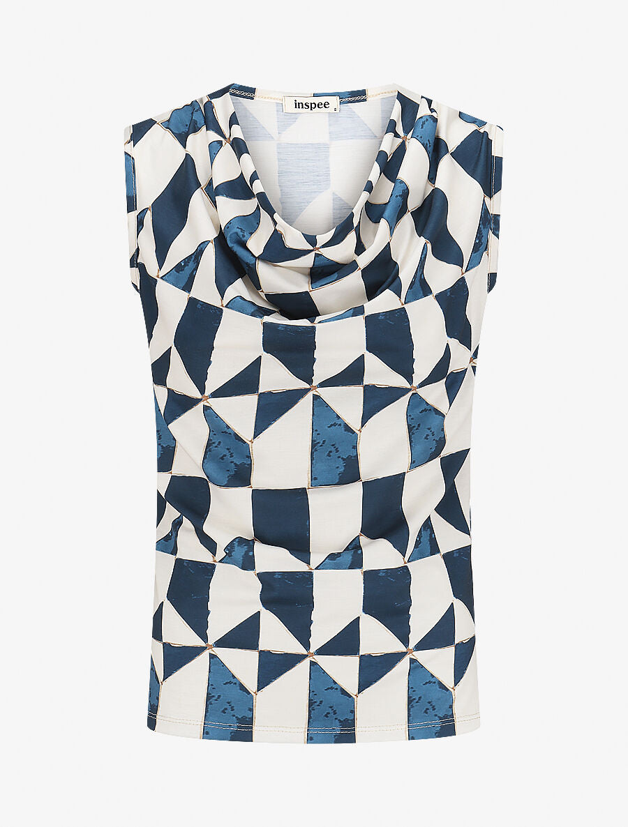 Top sans manches col bénitier imprimé graphique - Bleu - 1