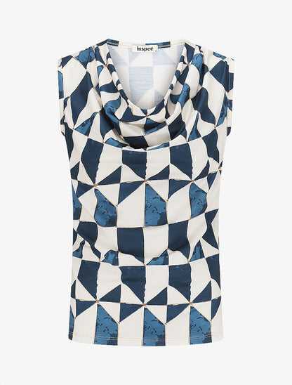 Top sans manches col bénitier imprimé graphique - Bleu - 1