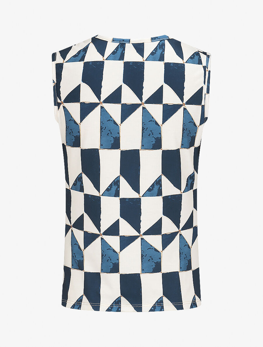 Top sans manches col bénitier imprimé graphique - Bleu - 2