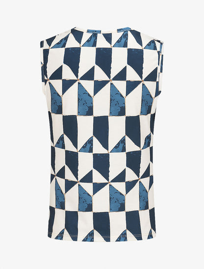 Top sans manches col bénitier imprimé graphique - Bleu - 2