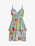 Robe patineuse courte à volants imprimé hibiscus - Vert menthe - 1