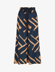 Pantalon ample taille haute motif graphique - Marine - 1