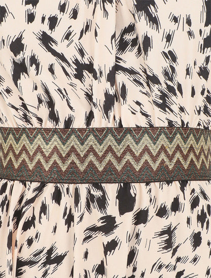 Robe longue imprimé fantaisie à larges bretelles croisées - Beige - 3