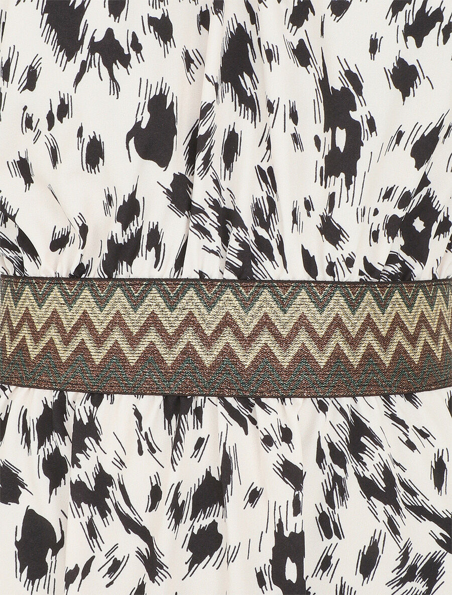 Robe longue imprimé fantaisie à larges bretelles croisées - Crème - 3