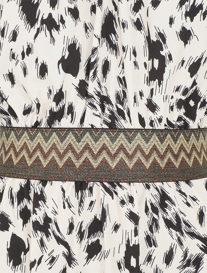 Robe longue imprimé fantaisie à larges bretelles croisées - Crème - 3