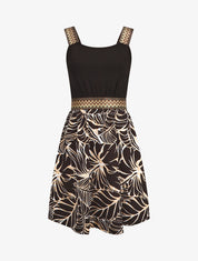 Robe courte tropicale bretelles fantaisies - Noir - 4