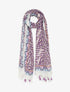 Foulard à pompons imprimé feuilles stylisées - Violet - 1