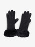 Gants en suédine à détails strass et fausse fourrure - Noir - 1
